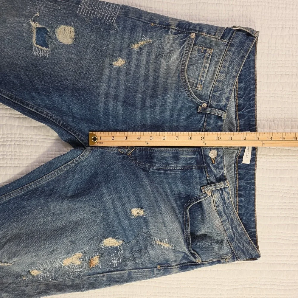 Zara Jeans Men's 36x30 Med Wash Destroyed Patched Tapered Leg Stretch Denim